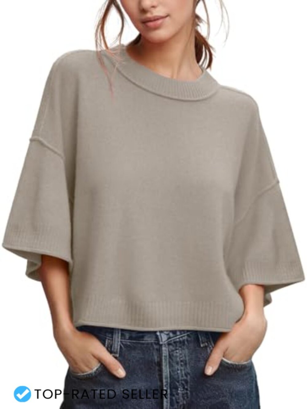 Women's Oversized Cropped Knit Sweater Short Sleeve Casual Summer Top